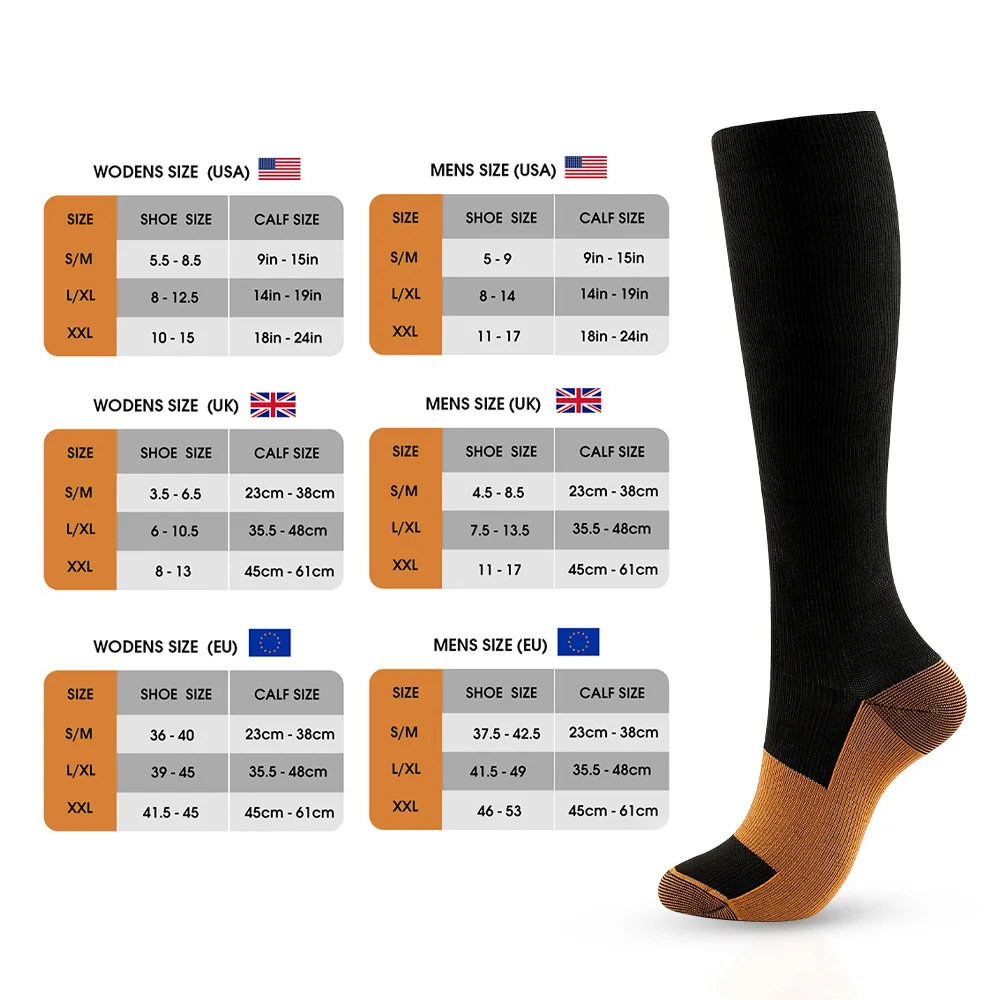 Copper Infused Fiber Medical Compression Anti-bacterial Socks High Tube Non Slip Nylon Elastic Unisex for Men Women