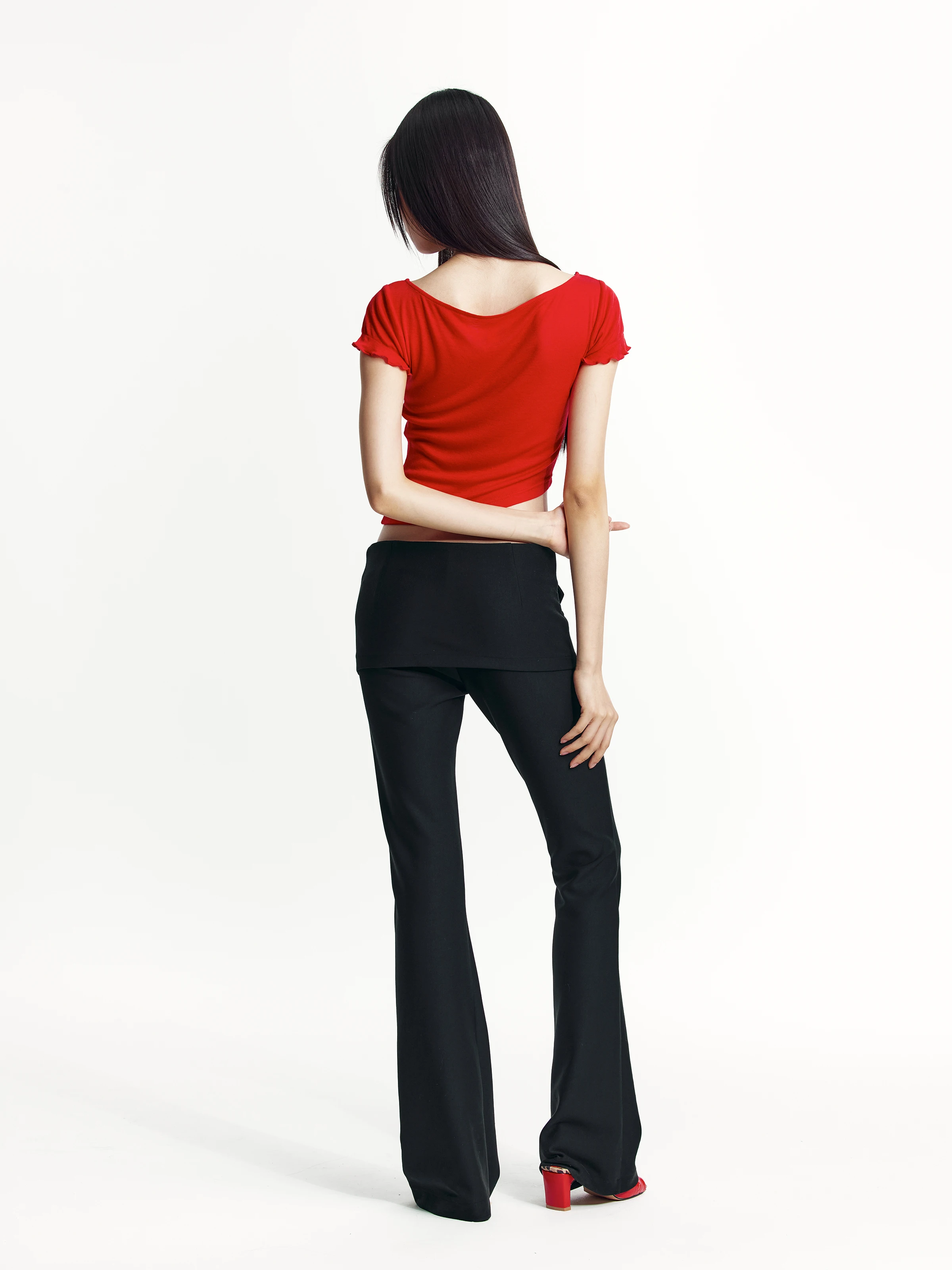 Rusnaill Wooden Ear Sheep Fleece Blended Light and Semi-Transparent Elastic Knitting Short sleeve T-shirt Top Women