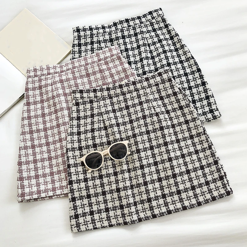 

Winter Women Korean High Waist Sweet Plaid A-Line Skirt Harajuku Casual Vintage Short Skirts Ladies Fashion Mini Skirts Female