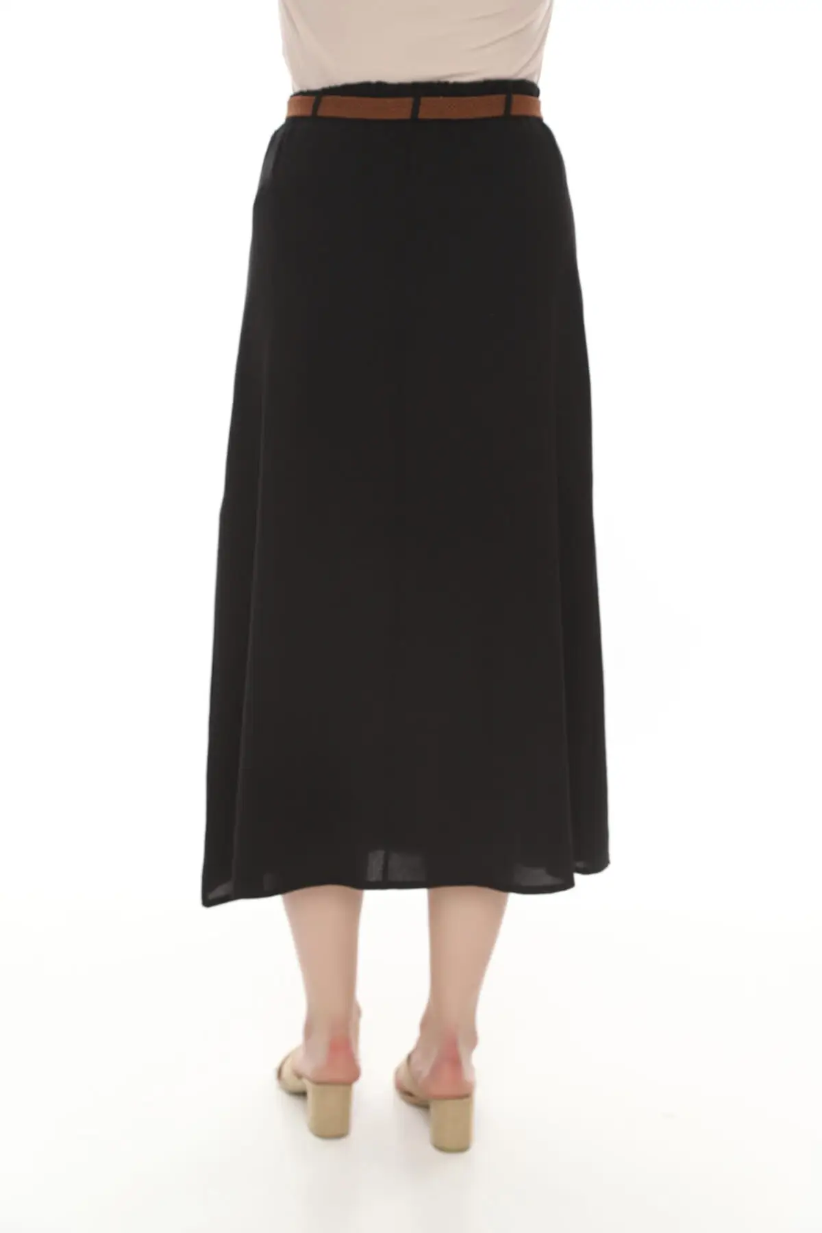 

Women's Black Belt Button Long Skirt Women Muslim Clothing Skirt