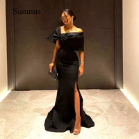 black satin evening dresses off the shoulder side slit party gowns elegant dubai evening gown 2022 pageant dress women