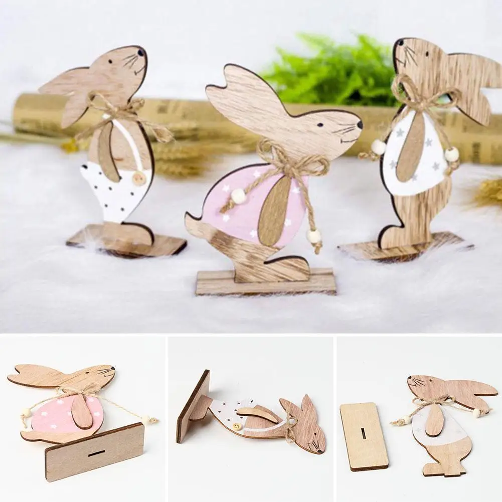 

New Nordic Wooden Easter Rabbit Ornaments Happy Easter Decorations For Home Easter Party Supplies Egg Bunny Easter DIY Gifts