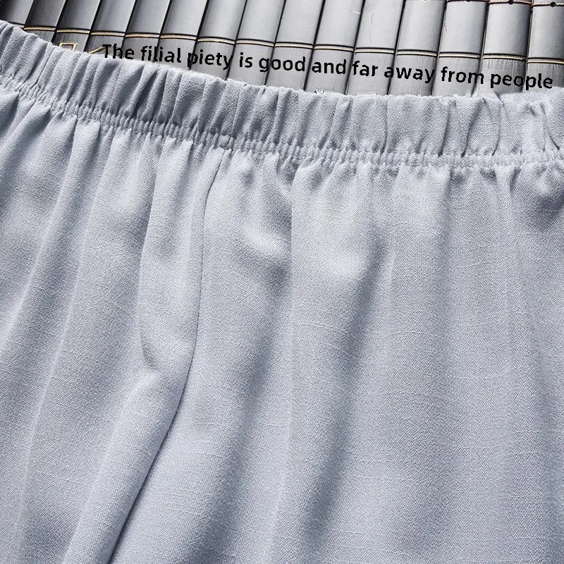 Весна-лето хлопково-льняной мужской повседневный костюм с длинными рукавами