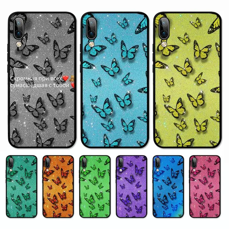 

Cartoon Clear Glitter Butterfly Phone Case for Vivo Y91C Y11 17 19 17 67 81 Oppo A9 2020 Realme c3