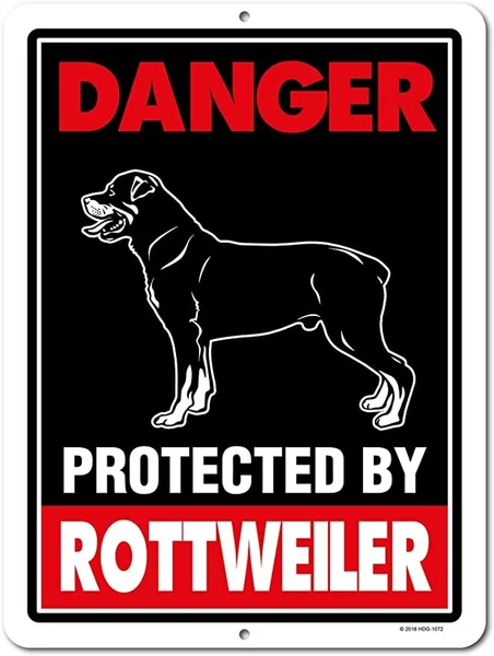 

Danger Protected by Rottweiler Beware of Dog Warning Metal Tin Sign