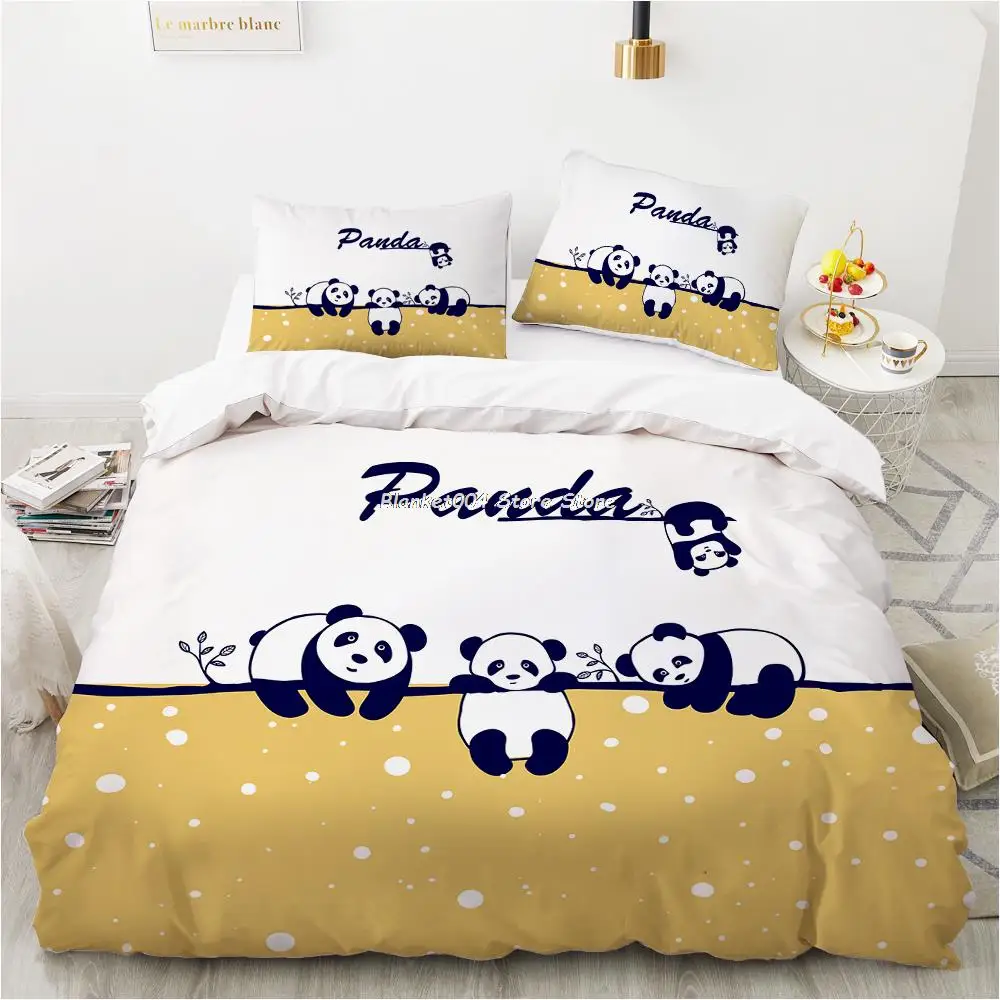 

Cartoon Panda Children's Bedding set for kids baby girls Duvet cover set pillow case Bed linens Quilt cover 135 140x200 yellow