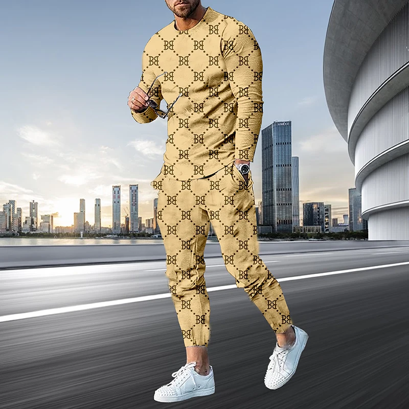 2023 New Men's Clothes Outfits Casual Sportswear Suit Long Sleeve T-Shirt Tracksuit Pants Set 3D Print Brand Designer Streetwear