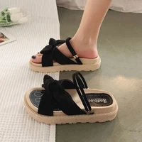 new style fairy style lady summer slippers thick platform flat sandals with butterfly knot summer flip flops sandals women