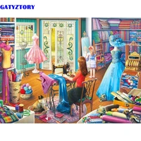 gatyztory oil painting by numbers on canvas diy frame clothing shop picture paint by number unique gift home wall decor interior