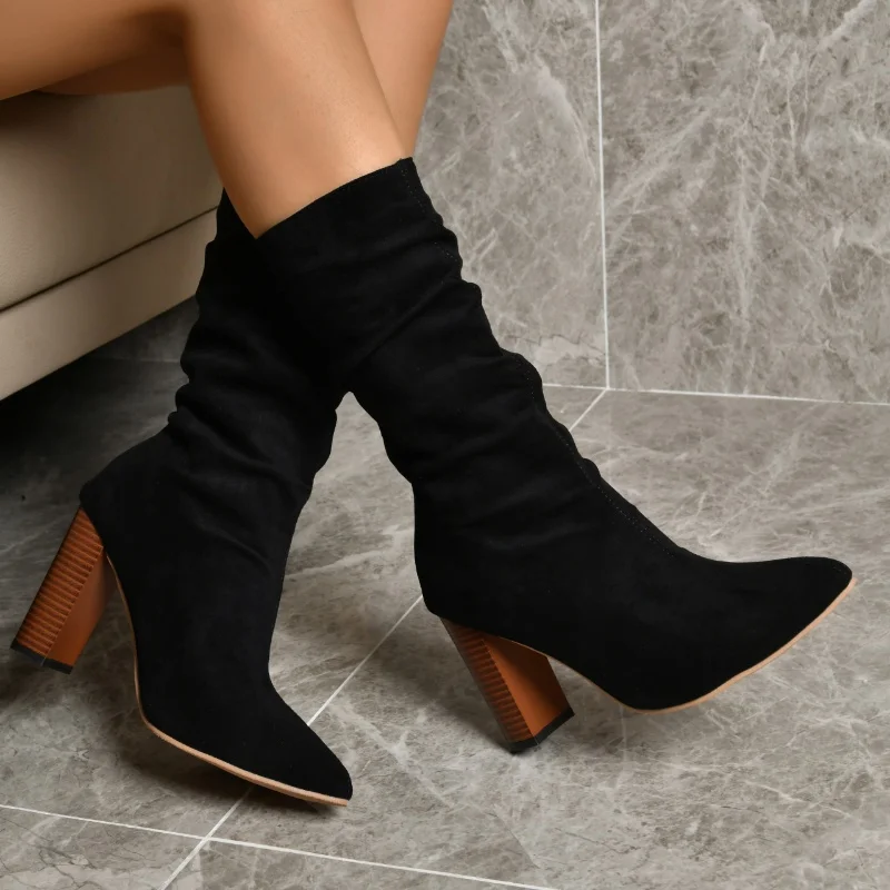 Зимние женские высокие ботинки на высоком каблуке новинка 2025 Модные Элегантные