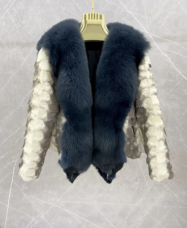 2022 New Real Mink Fur Coat Women Winter Thick Natural Mink Fur Jacket With Large Fox Fur Collar Female Fashion Warm Overcoat