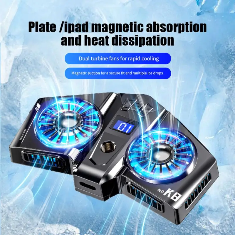 

Magnetic Mobile Phone Cooling Fan Radiator Turbo Hurricane Game Cooler Heat Sink With Temperature Display for Phone/Tablet/iPad
