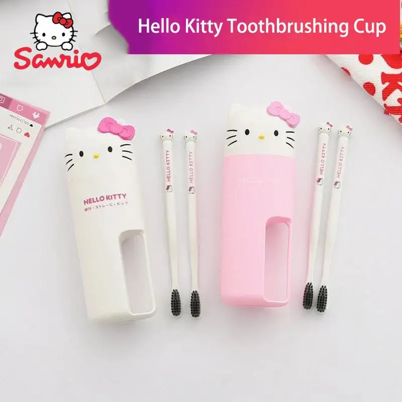 

Sanrio Hello Kitty Toothbrush Mouthwash Cup Set Covered Go Out Portable Soft Fur Multifunction Washing Cup Simple Friend Gift