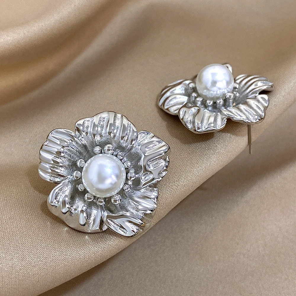 Женские серьги-гвоздики с искусственным жемчугом из нержавеющей стали