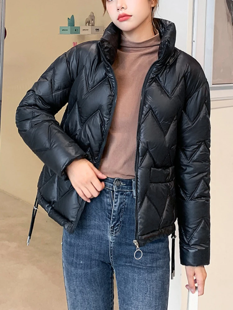 

Women's Winter Jacket Warm Zipper Thick Long Sleeve Green Loose Warm Plaid Tops Casual Streetwear Quilted Coats Female