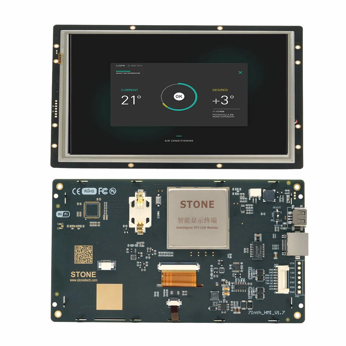 7.0 Industry Smart HMI TFT Driver,Flash Memory,UART port,power supply ready-made Basic Control Program and Powerful Design