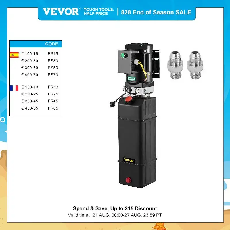 VEVOR Hydraulic Pump Car Lift Power Unit 4 Gallon Single Phase 208-230 V Portable Black Plastic Oil Tank Used for Dump Trailer