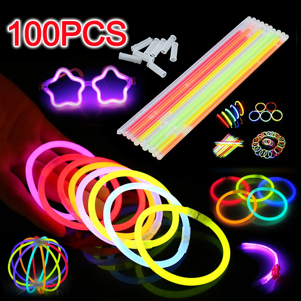 

100pcs Fluorescence Glow Sticks Bracelets Neon Party Decorations Disco Birthday Decors for Wedding Party Christmas Supplies