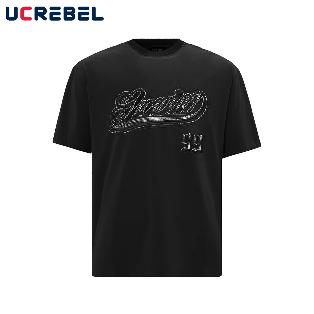 Футболка с коротким рукавом и надписью со стразами мужские рубашки нашивками