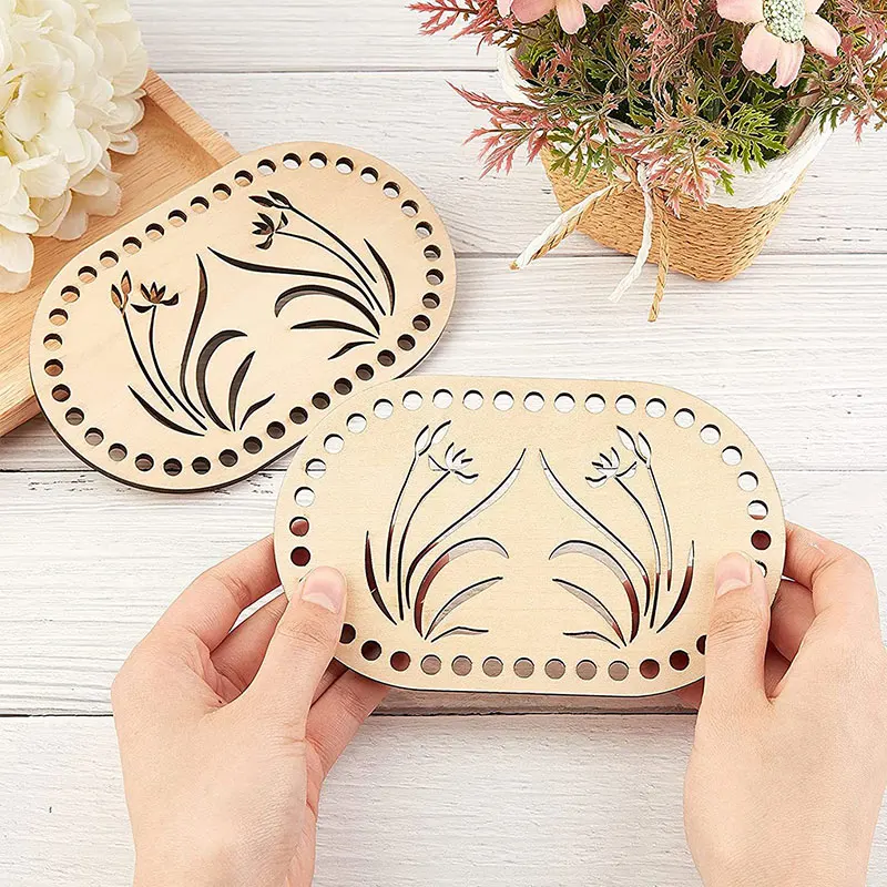 

2PC Wooden Basket Bottom Oval Blank Solid Crochet Wood Base Hollow Out DIY Bag Weaving Supplies Natural DIY Craft Handbag Making