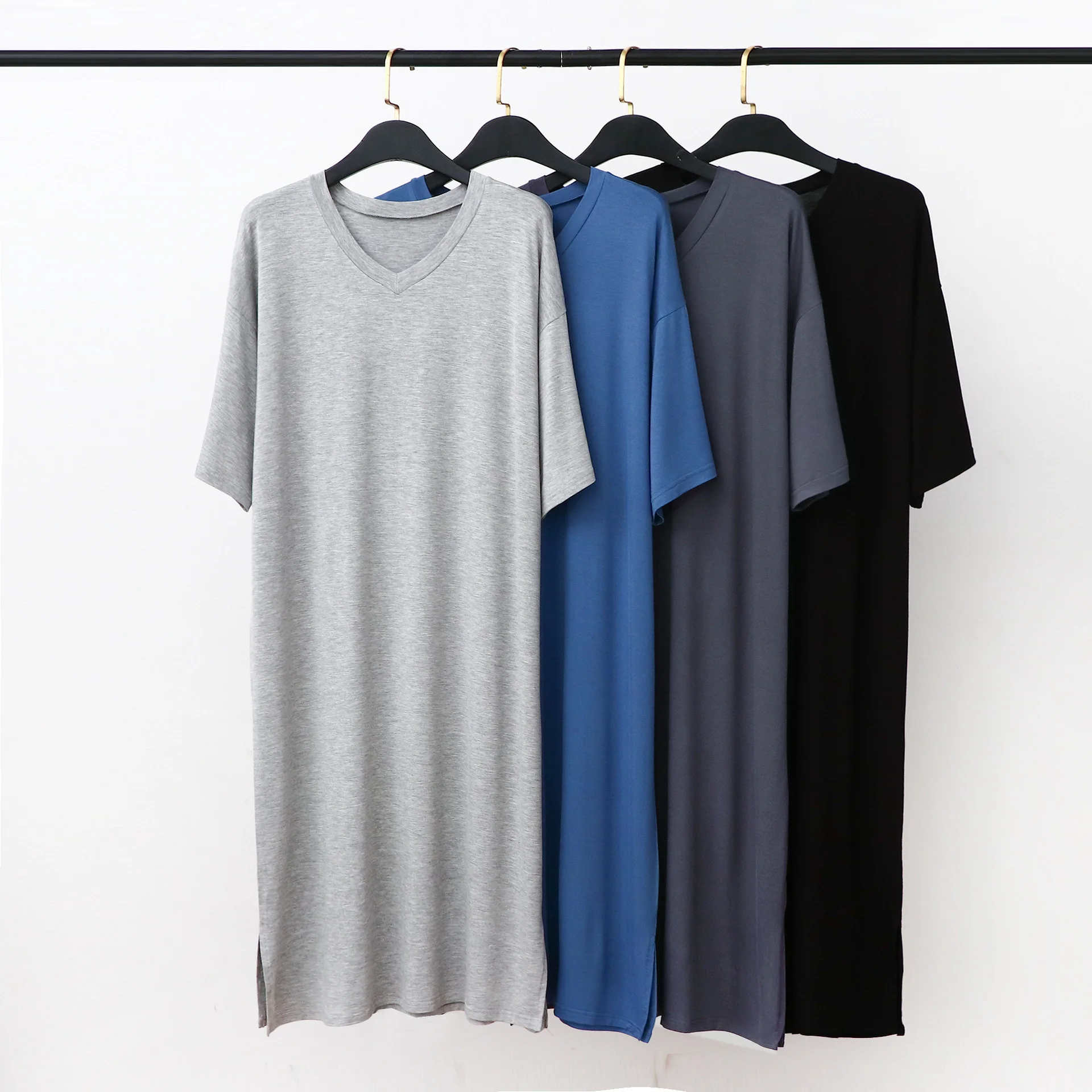 

Modal Pajamas ome Clotes Men's Sort-sleeved V-neck Mid-lent One-piece Nitown Loose Lare Size Mens Cotton Batrobe