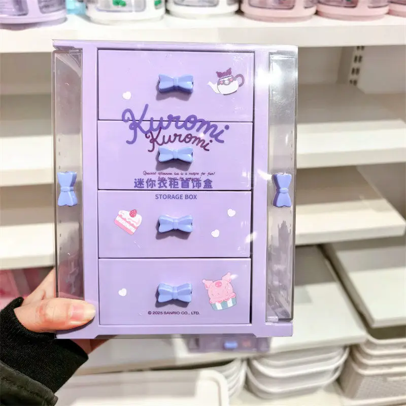 Фото Оригинальная шкатулка для хранения украшений Sanrio Cinnamoroll Colorful Afternoon Tea, мини-органайзер с выдвижными ящиками для небольших повседневных аксессуаров №4