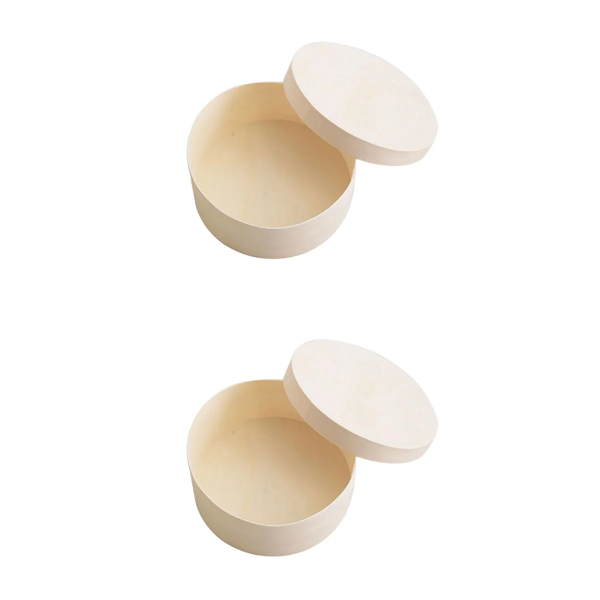 

2x Round Unpainted Wooden Box Baking Bread Case Storage Trinket Bearer Container Case Craft Box Round