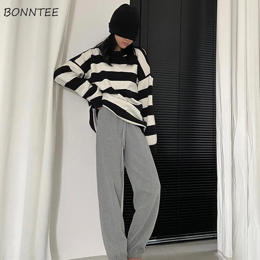 

Casual Pants Women Spring Warm Ins Drawstring High Waist Flat Solid Simple Streetwear All-match Pockets Teens Chic Loose Leisure