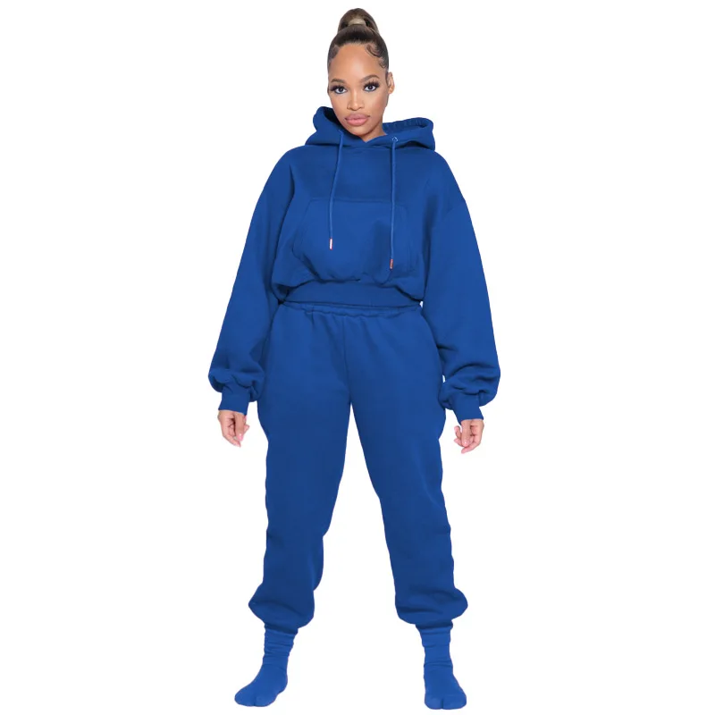 

Chocomist Two-pieces Sporty Solid Hooded Women Pants Set