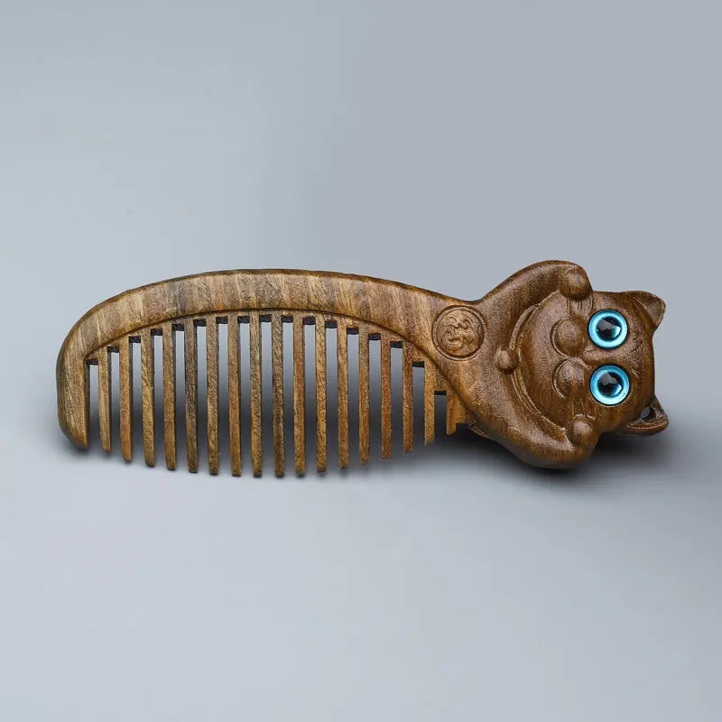 

Деревянная расческа для кошек, мини-милая натуральная зеленая сандаловая деревянная расческа с супер узкими зубьями, антистатическая расческа-меридиан для кожи головы, подарок