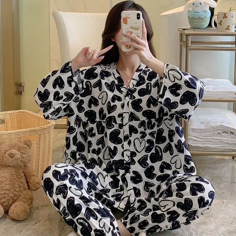 Xiaoxiangfeng cardigan cotton silk pajamas women spring and autumn thin princess style home clothes girls cotton silk large suit