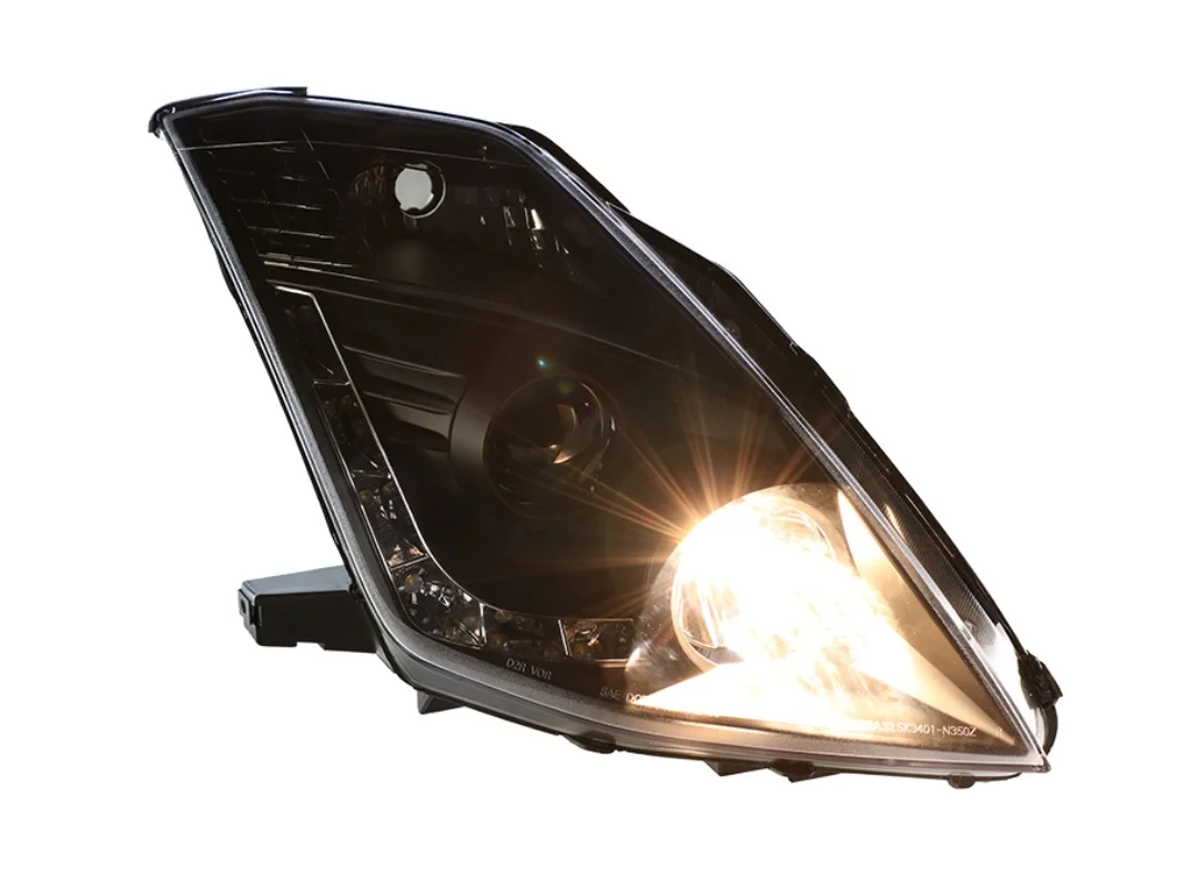 LED Strip Projector Headlights Black Compatible with 2003-2007 Infiniti G35 Coupe Left + Right Pair Headlamps Assembly