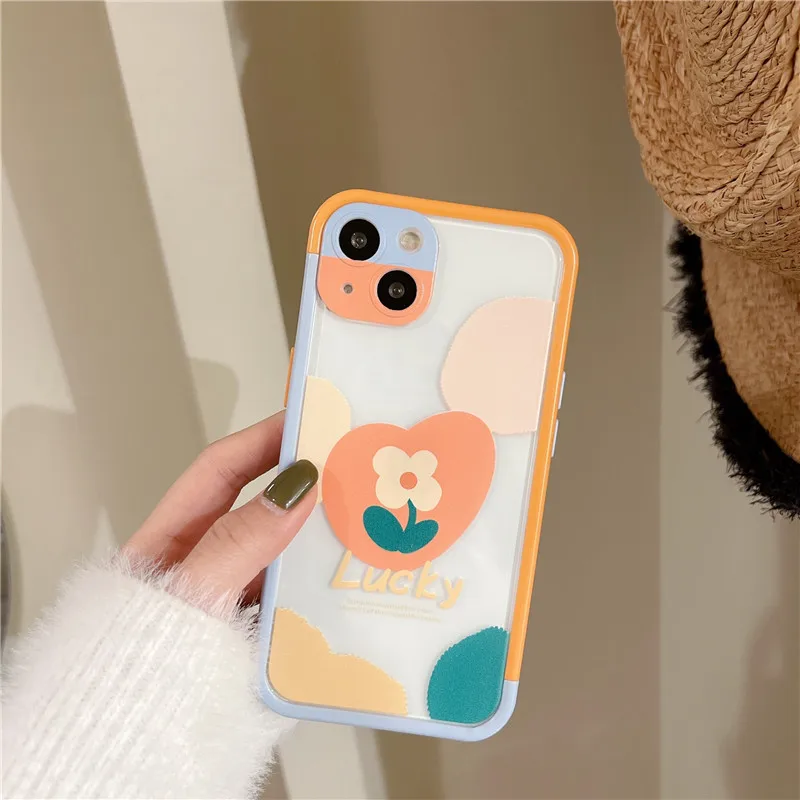 

Luxury Cute flowers Colored border Cell Phone covers For iphone 13 pro max cases girl for 11 12 Pro XS Max XR X Shockproof shell