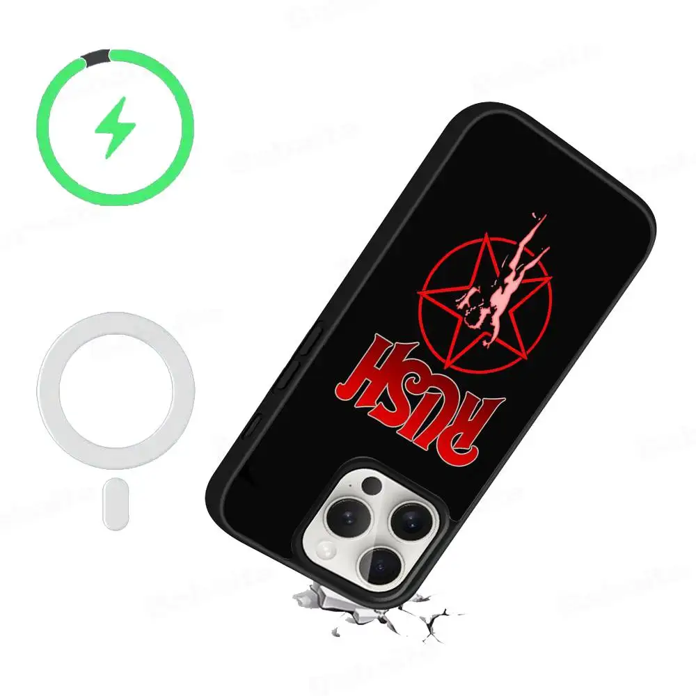Фото Чехол для телефона Famous R-RUSH ROCK BAND для iPhone 13, 14, 15, 11, 12, 16, 17 Pro Max Plus, магнитный чехол Magsafe №4