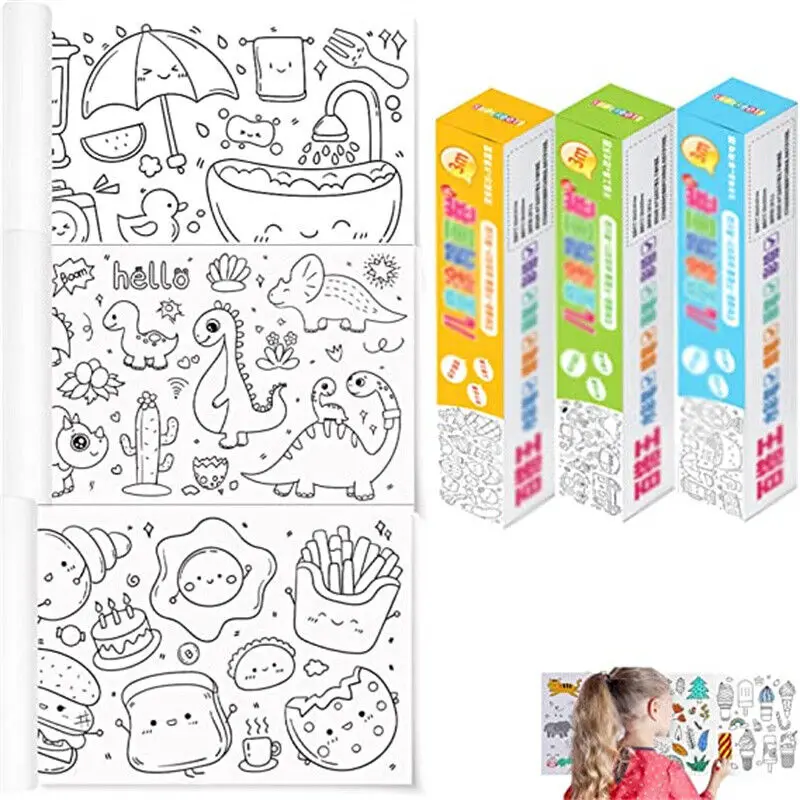 

Children Coloring Paper Graffiti Scroll Drawing Roll DIY Sticky Color Filling Paper Early Educational Gift Toys Christmas Set