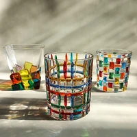 hot italian designer hand painted lines crystal whiskey glass cups 300ml glass juice glass cocktail glassware party wine glasses