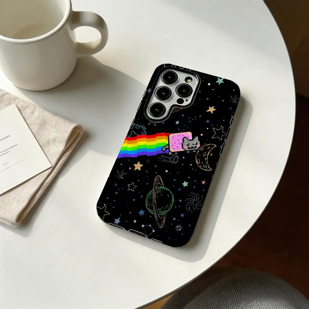 Фото Модный милый чехол для телефона N-Nyan Cat для Samsung Galaxy S25 S24 S23 S22 S21 Plus Ultra, глянцевый корпус 2-в-1. №2