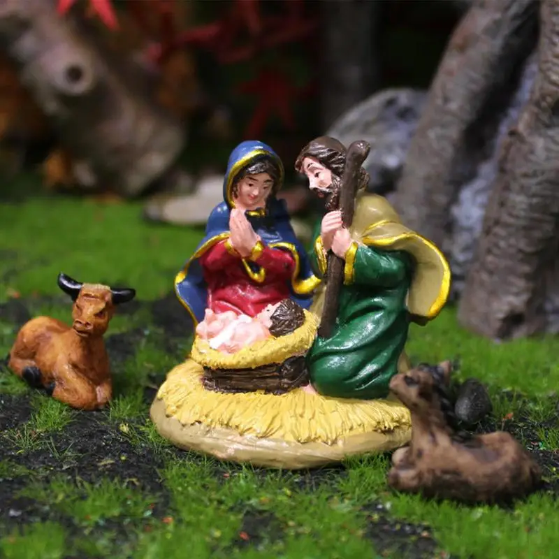 

Nativity Manger Set Resin Christmas Baby Jesus Nativity Scene Miniature Tabletop Scenes Religious Christmas Manger Ornaments