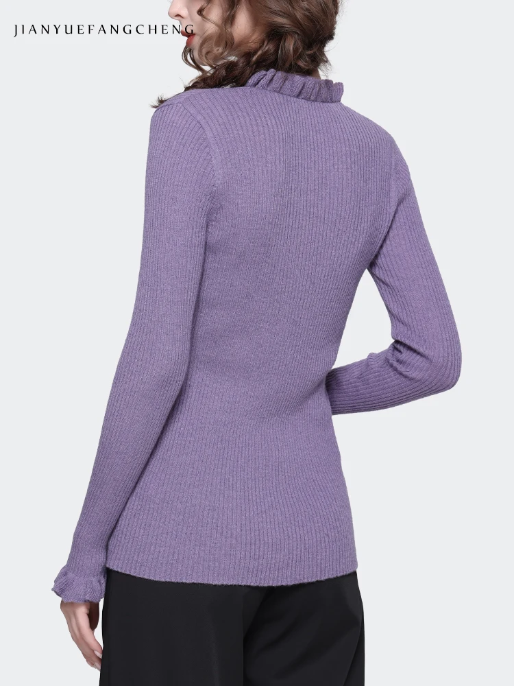 Женский облегающий шерстяной свитер с длинным рукавом и V-образным вырезом