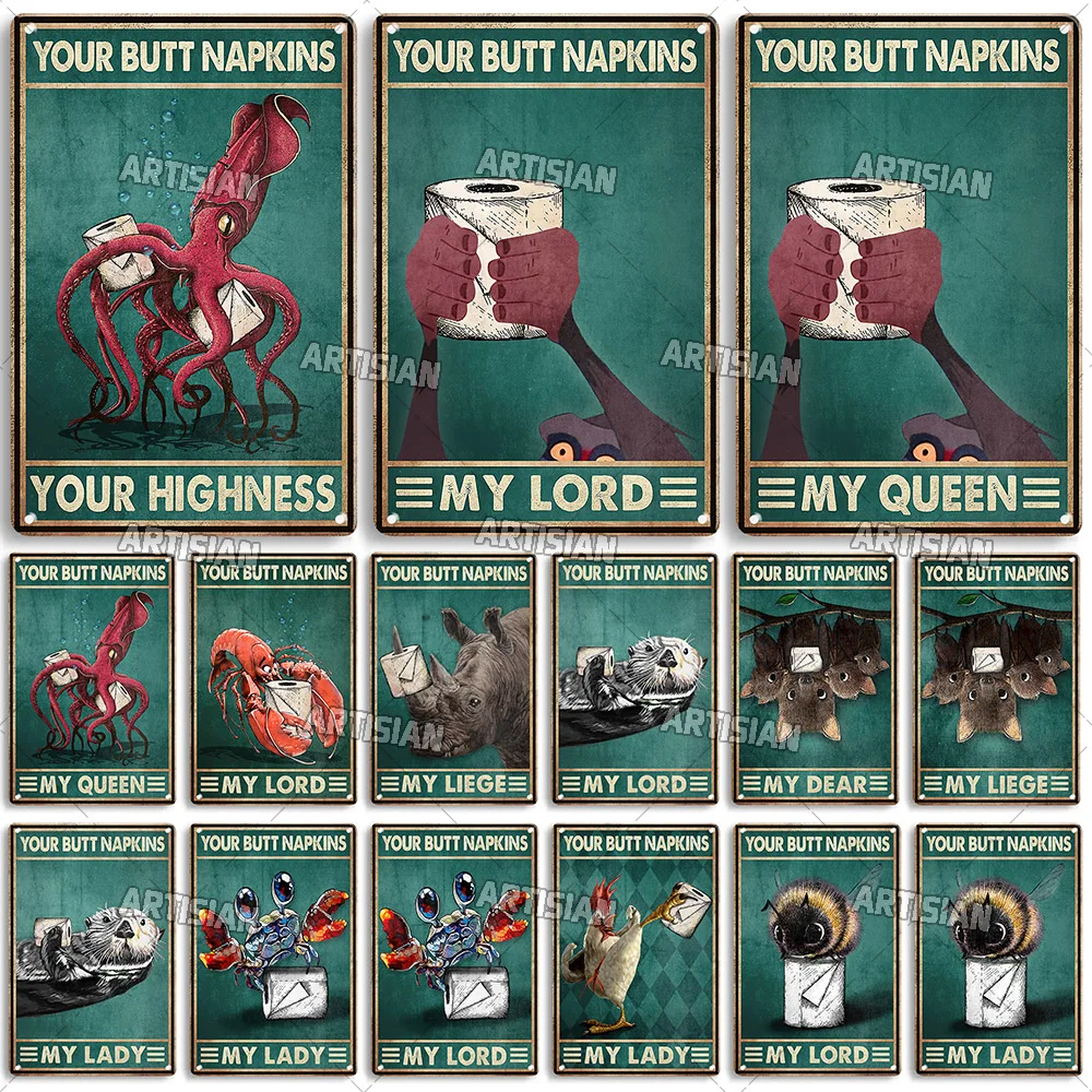 

Артизийский винтажный металлический плакат с вашими ягодицами, забавный металлический плакат для ванной, ретро-плакат с животными, металли...