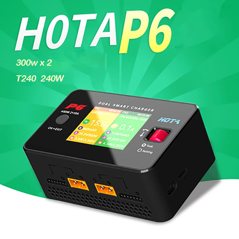 Двухканальное умное балансирующее зарядное устройство HOTA P6 DC600W 300W x2 15A x2 T240 AC240W для Lipo LiIon NiMH аккумуляторов