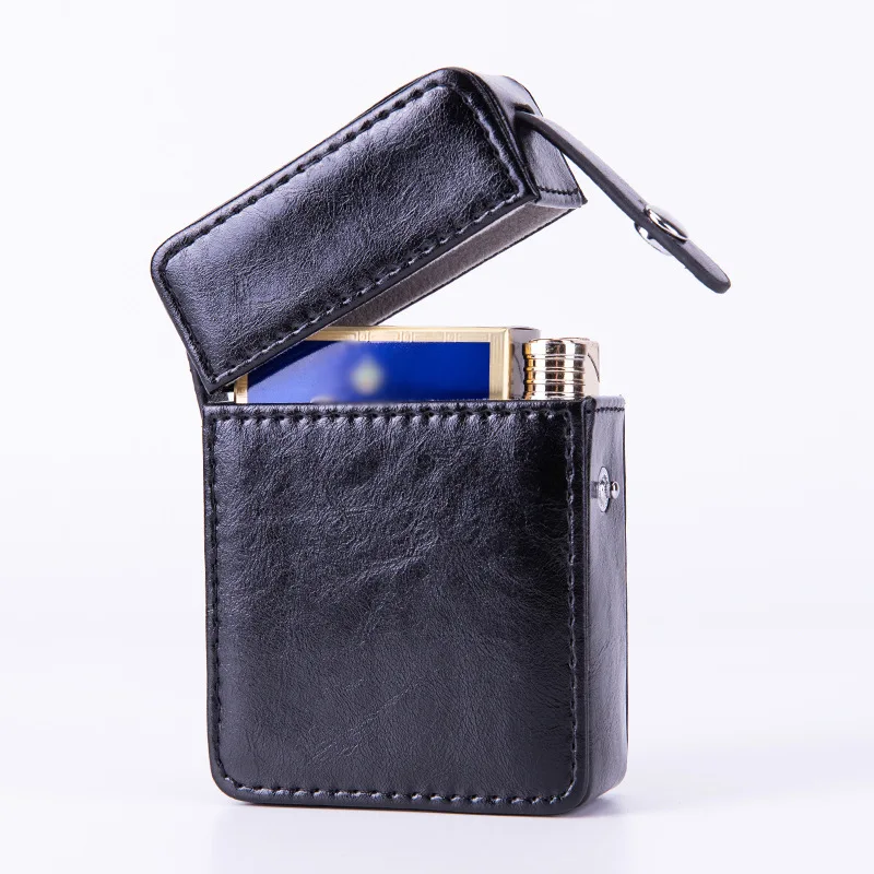 

Lighter Men's Coarse Cigarette Case Bags Regular Vintage Lighter Cigarette Storage Bag Crazy Horse Pattern Cigarette Case Trendy