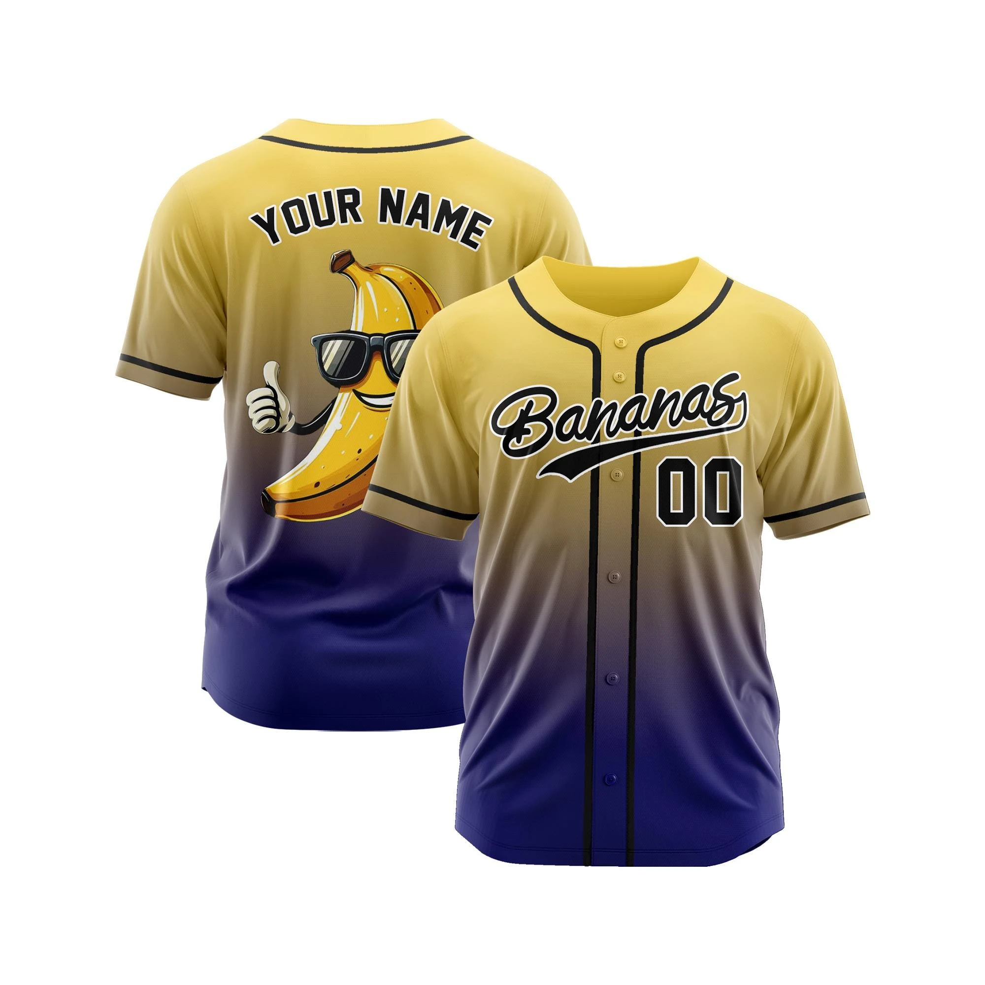 Бейсбольная футболка Custom Banana Team, персонализированная спортивная рубашка, крутая командная форма, забавный игровой костюм, топ (art.: 3920db13fc636) - 3920db13fc636