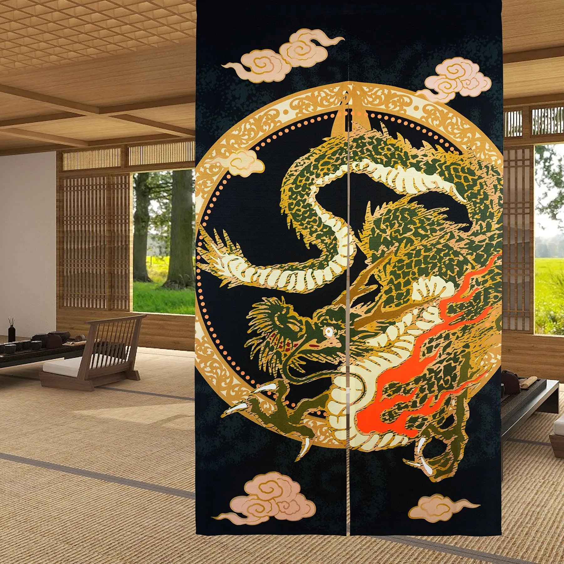 

Traditional Chinese Dragon Flying on The Cloud Noren Curtains Japanese Style Doorway Curtain Panel Door Room Divider Curtains