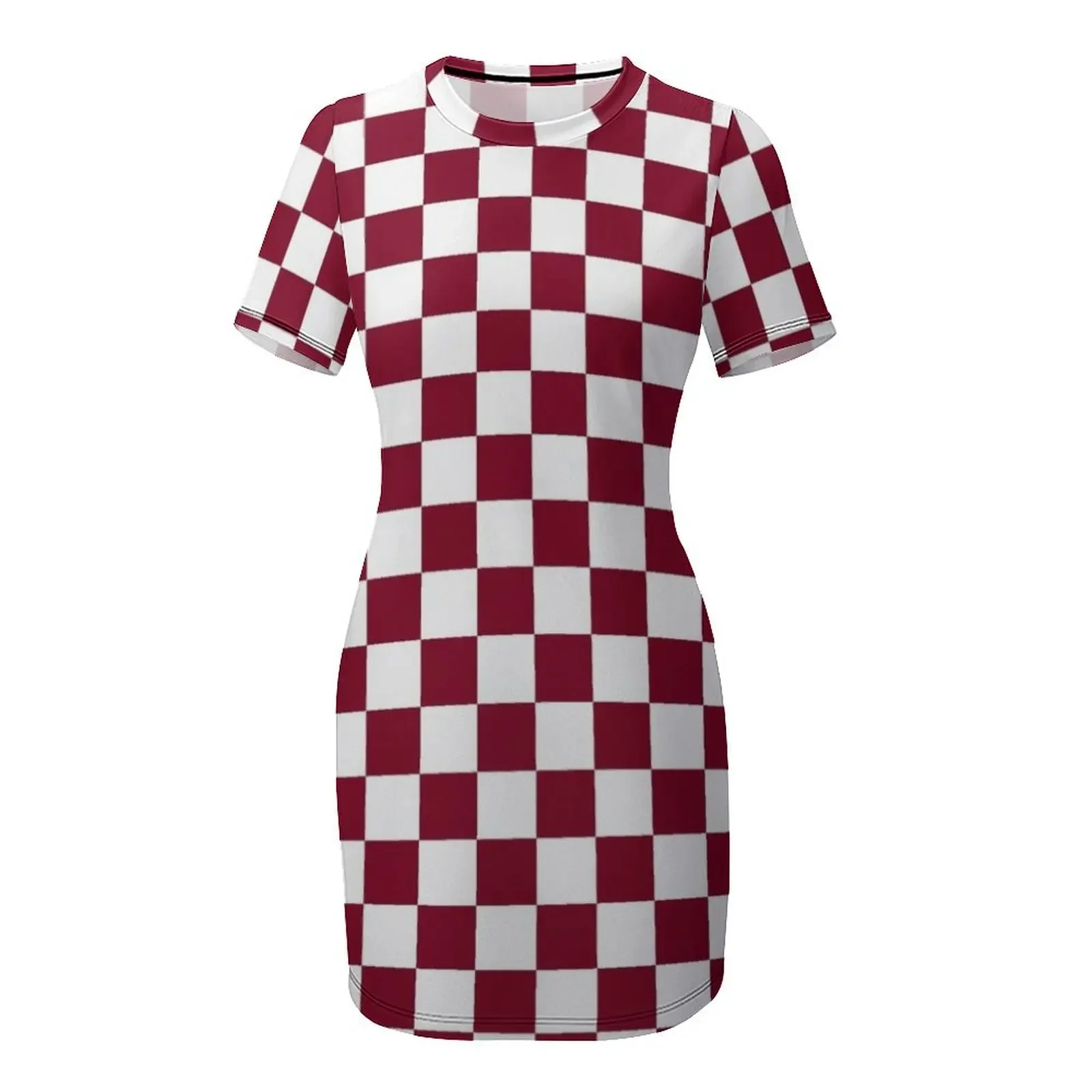 Маленькое клетчатое - белое и бордовое красное платье с короткими рукавами