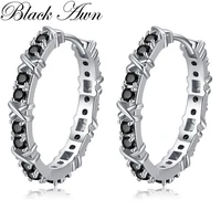 black awn 2022 new hoop earrings for women classic silver color trendy spinel engagement jewelry i251