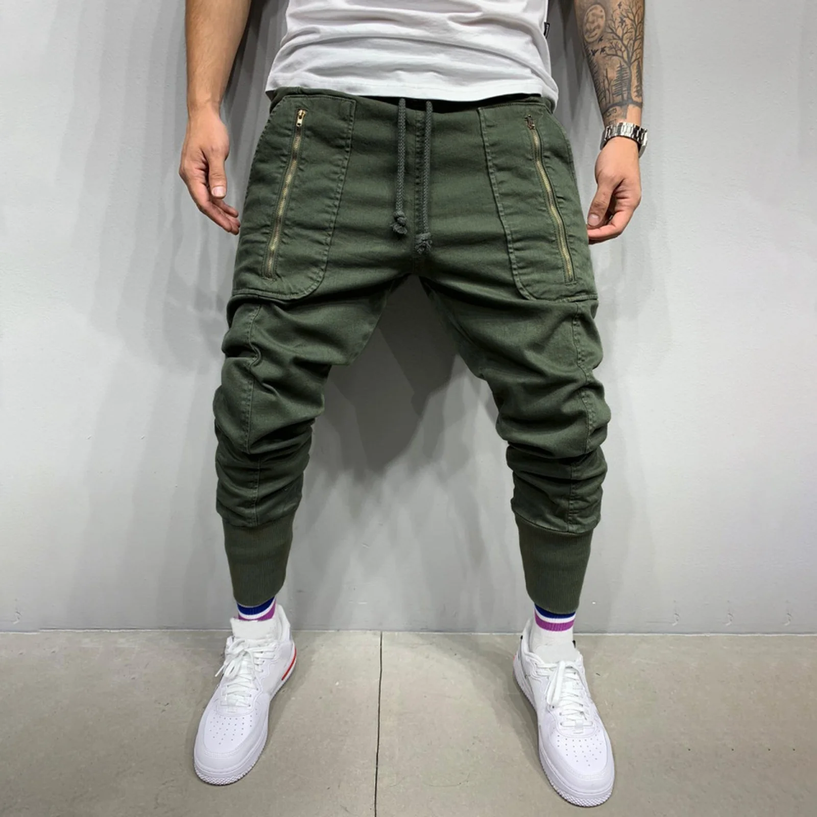 

Мужские повседневные спортивные утепленные брюки с карманами на молнии, хлопковые большие санитарные брюки, рабочие брюки стандартного кроя