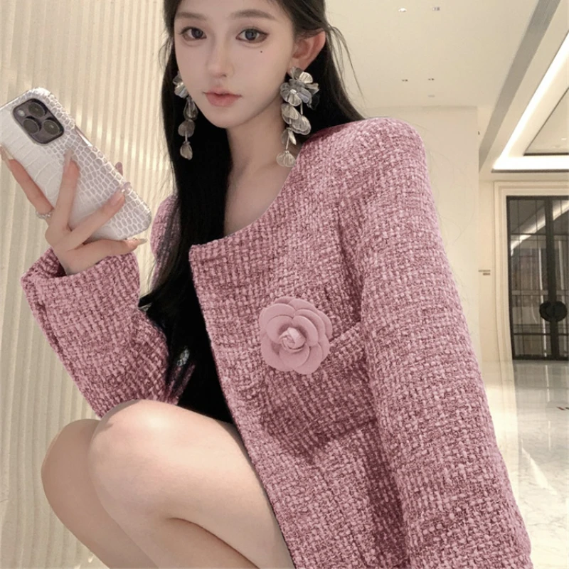 Элегантный твидовый жакет во французском стиле для женщин винтажное грубо