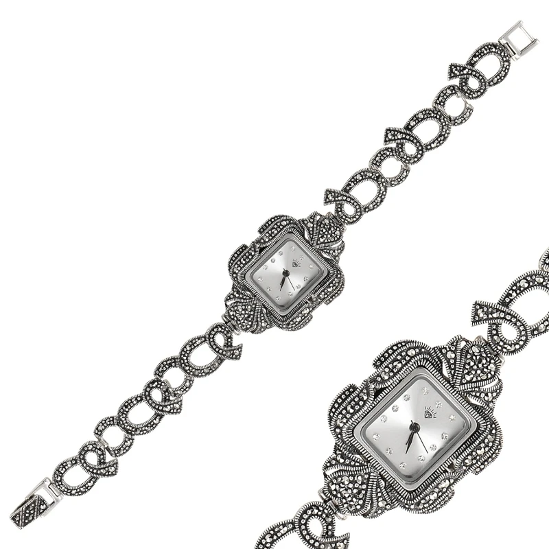 

Silver 925 Sterling Marcasite Sleeve Clock