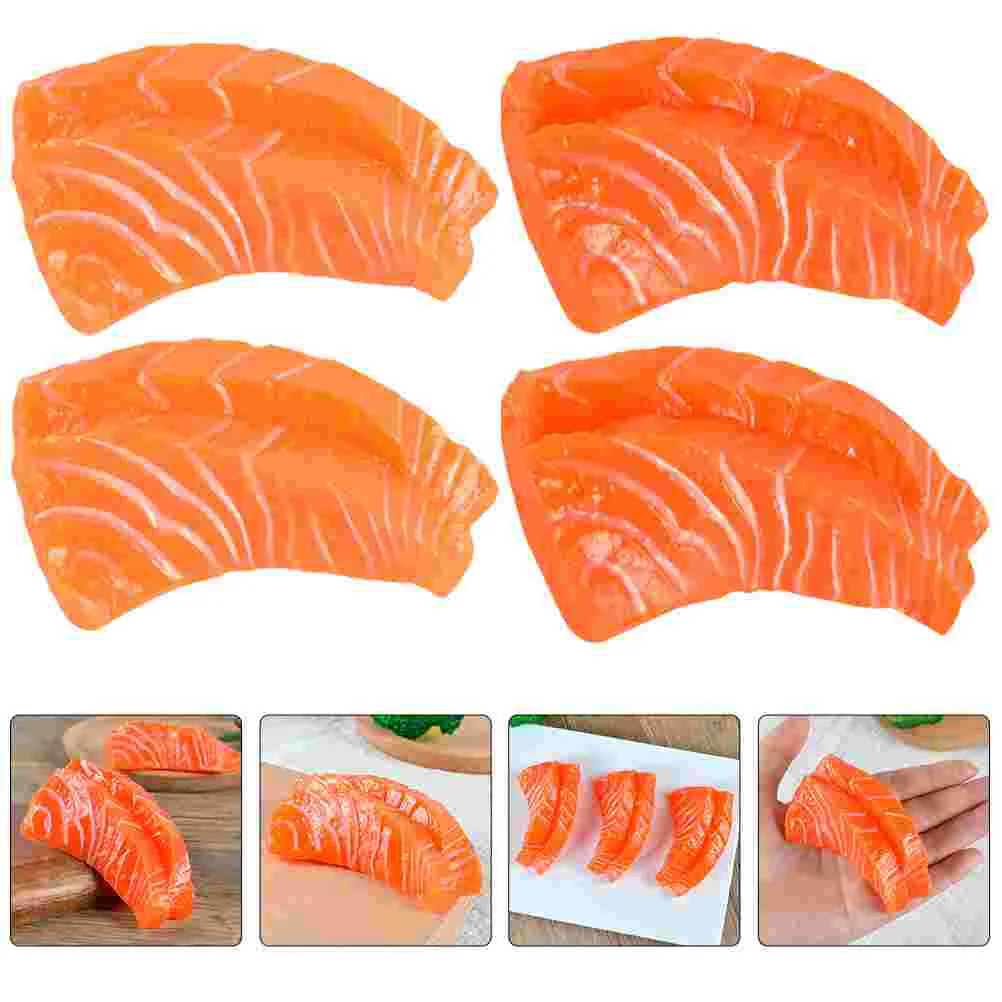 

4Pcs Simulated Salmon Slices Artificial Salmon Slices Fake Salmon Models Lifelike Salmon Slices